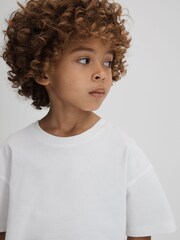 Reiss White Selby Junior Oversized Cotton Crew Neck T-Shirt - Image 4 of 6