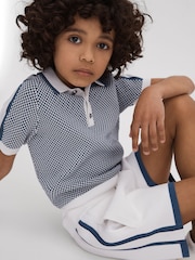 Reiss Blue Brunswick Senior Geometric Design Knitted Polo Shirt - Image 3 of 4