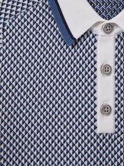 Reiss Blue Brunswick Senior Geometric Design Knitted Polo Shirt - Image 4 of 4