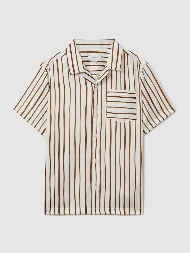 Reiss Ecru/Tobacco Rava 3-9 yrs Striped Cuban Collar Shirt - Image 1 of 3