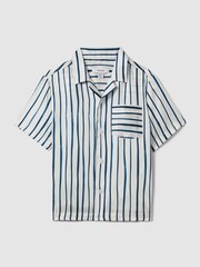 Reiss White/Blue Rava Junior Striped Cuban Collar Shirt - Image 2 of 4