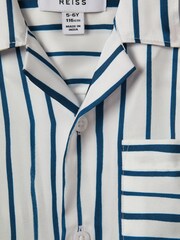 Reiss White/Blue Rava Junior Striped Cuban Collar Shirt - Image 4 of 4