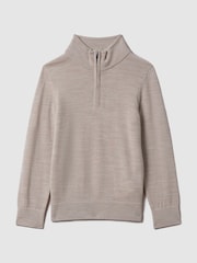 Reiss Wheat Melange Blackhall 3-9 yrs Wool Quarter Zip Jumper - Image 2 of 7