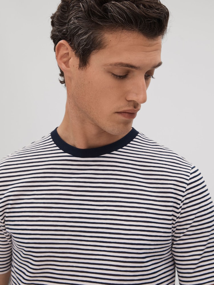 Reiss Navy/White Keats Striped Crew Neck T-Shirt - Image 1 of 6