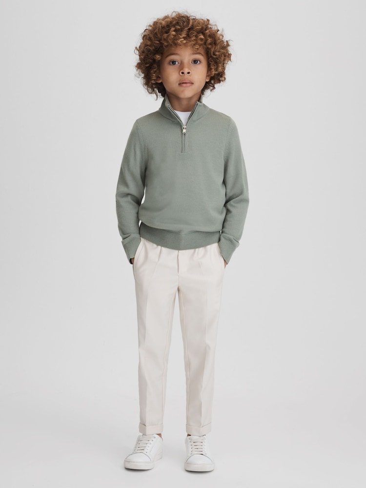 Reiss Pistachio Blackhall 3-9 yrs Wool Half-Zip Funnel Neck Jumper - Image 1 of 6