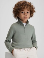 Reiss Pistachio Blackhall 3-9 yrs Wool Half-Zip Funnel Neck Jumper - Image 3 of 6