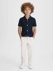 Reiss Navy Fortune Senior Cable Knit Cuban Collar Shirt - Image 3 of 6