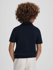 Reiss Navy Fortune Senior Cable Knit Cuban Collar Shirt - Image 5 of 6