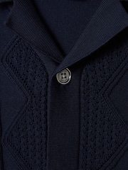 Reiss Navy Fortune Senior Cable Knit Cuban Collar Shirt - Image 6 of 6