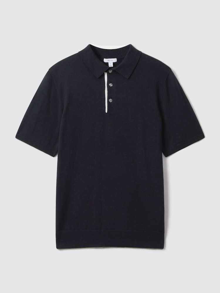 Reiss Navy Finch Cotton Blend Contrast Polo Shirt - Image 2 of 6 Reiss Navy Finch Cotton Blend Contrast Polo Shirt - Image 2 of 6