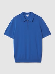 Reiss Lapis Blue Maxwell Merino Wool Half-Zip Polo Shirt - Image 2 of 6