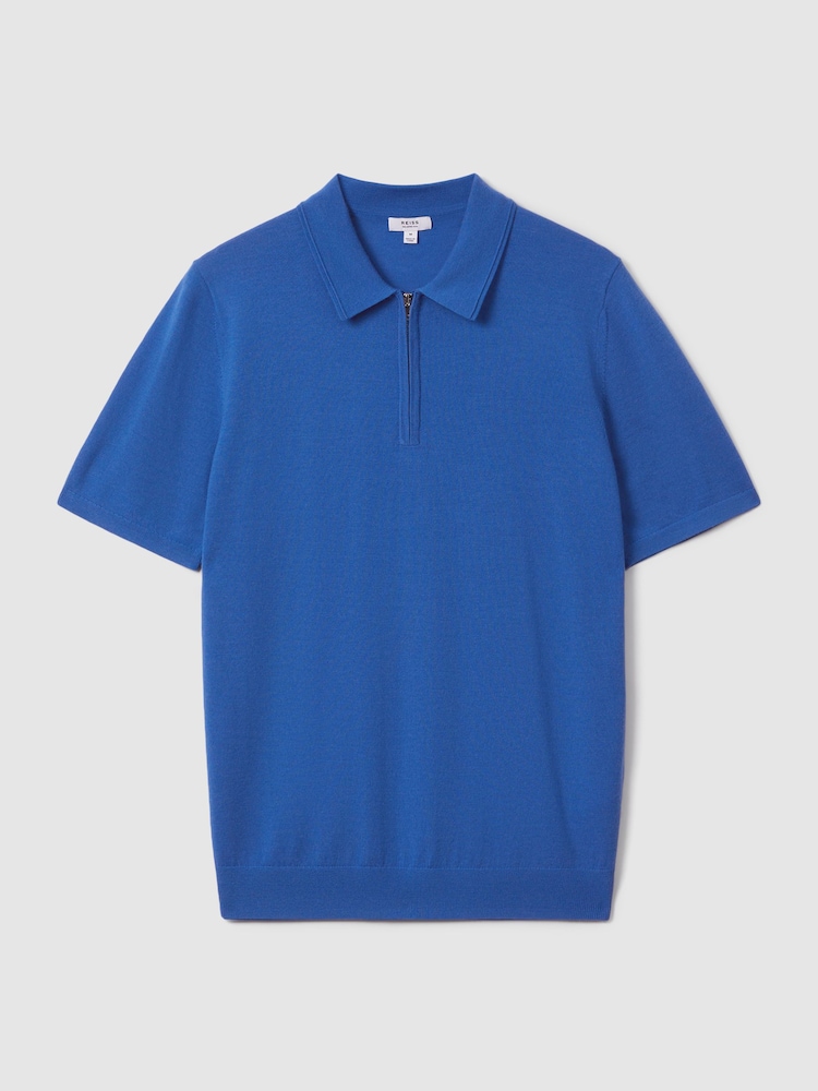 Reiss Lapis Blue Maxwell Merino Wool Half-Zip Polo Shirt - Image 2 of 6