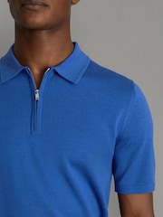 Reiss Lapis Blue Maxwell Merino Wool Half-Zip Polo Shirt - Image 4 of 6