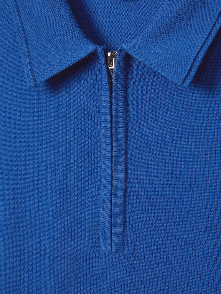 Reiss Lapis Blue Maxwell Merino Wool Half-Zip Polo Shirt - Image 6 of 6