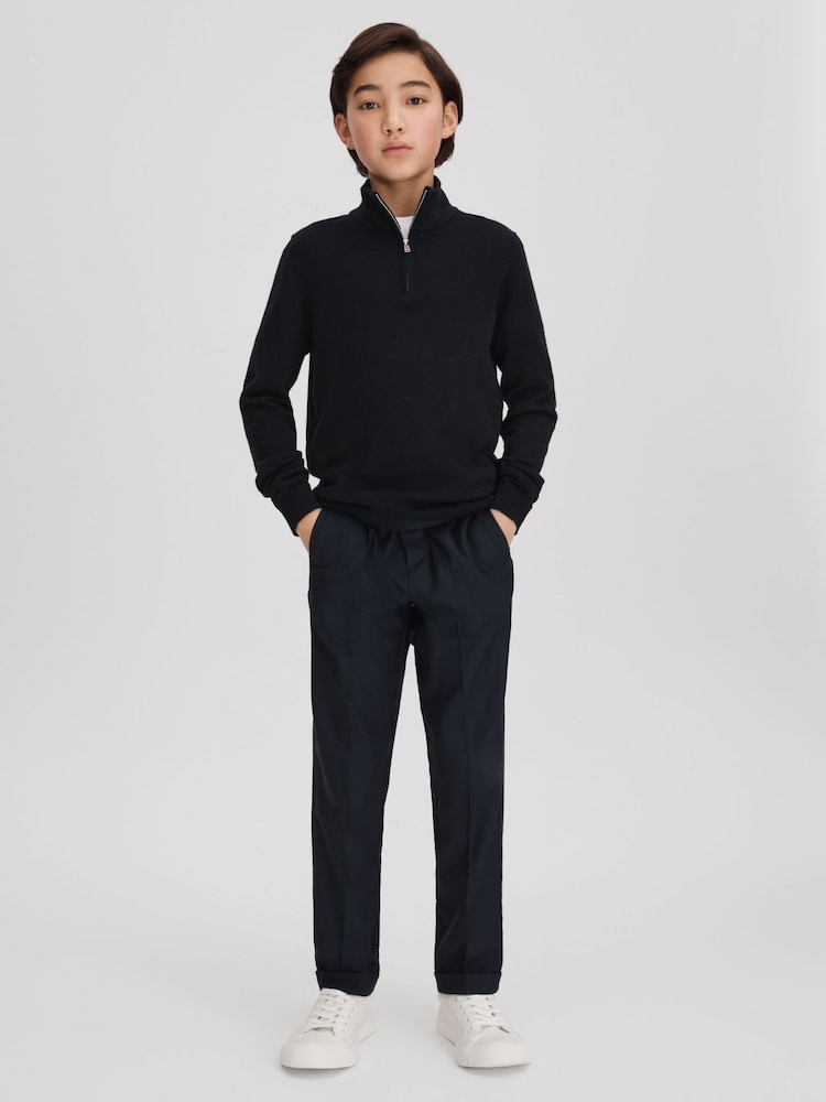 Reiss Navy Blackhall 3-9 yrs Wool Quarter Zip Jumper - Image 1 of 4
