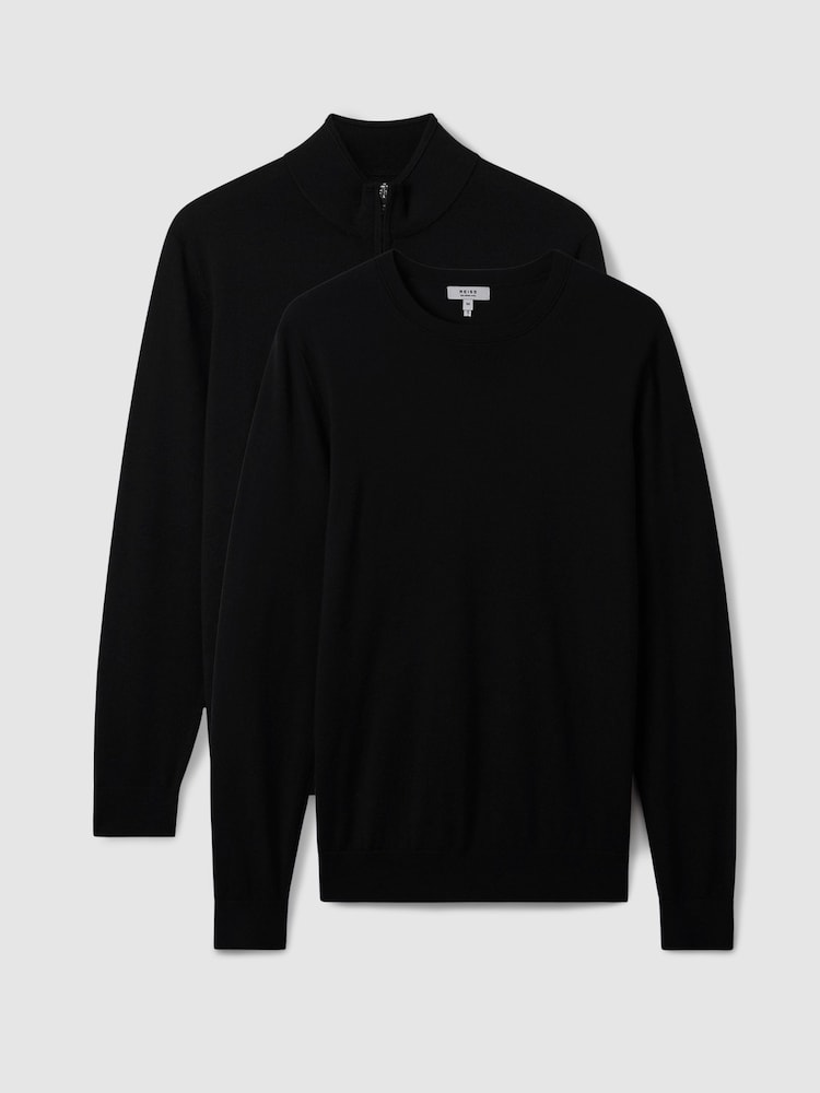 Reiss Black Merino Mixer 2 Pack Pack of Two Merino Wool Jumpers - Image 1 of 5