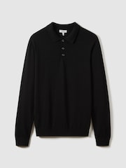 Reiss Black Trafford Merino Wool Polo Shirt - Image 2 of 7