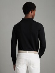 Reiss Black Trafford Merino Wool Polo Shirt - Image 4 of 7