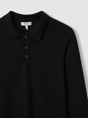 Reiss Black Trafford Merino Wool Polo Shirt - Image 5 of 7
