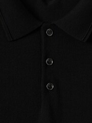 Reiss Black Trafford Merino Wool Polo Shirt - Image 6 of 7