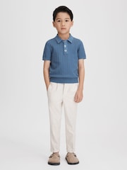 Reiss Cornflower Blue Pascoe 9-13 yrs Textured Modal Blend Polo Shirt - Image 1 of 6