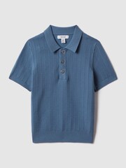 Reiss Cornflower Blue Pascoe 9-13 yrs Textured Modal Blend Polo Shirt - Image 2 of 6