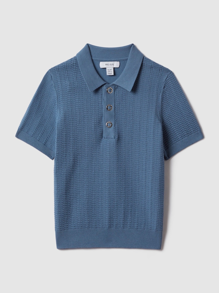 Reiss Cornflower Blue Pascoe 9-13 yrs Textured Modal Blend Polo Shirt - Image 2 of 6