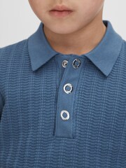Reiss Cornflower Blue Pascoe 9-13 yrs Textured Modal Blend Polo Shirt - Image 4 of 6