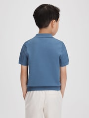 Reiss Cornflower Blue Pascoe 9-13 yrs Textured Modal Blend Polo Shirt - Image 5 of 6