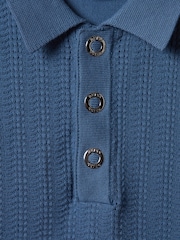 Reiss Cornflower Blue Pascoe 9-13 yrs Textured Modal Blend Polo Shirt - Image 6 of 6
