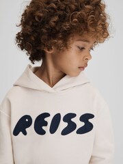 Reiss Ecru Adel Junior Oversized Cotton Motif Hoodie - Image 4 of 6