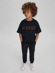 Reiss Navy Sands 9-13 yrs Cotton Crew Neck Motif T-Shirt - Image 1 of 4