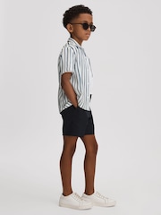 Reiss White/Blue Rava 9-13 yrs Striped Cuban Collar Shirt - Image 3 of 4