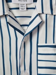 Reiss White/Blue Rava 9-13 yrs Striped Cuban Collar Shirt - Image 4 of 4