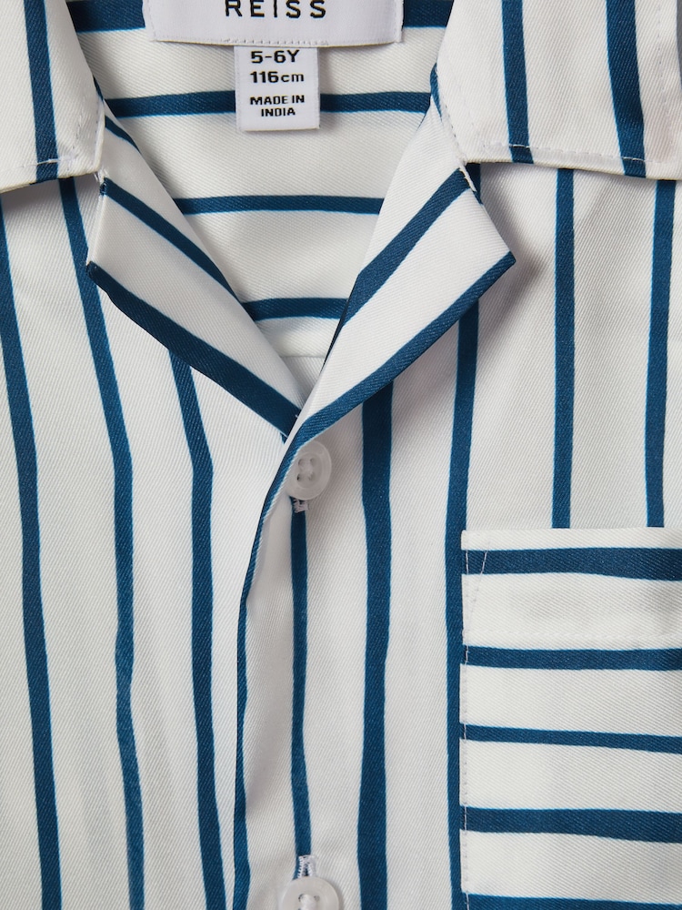 Reiss White/Blue Rava 9-13 yrs Striped Cuban Collar Shirt - Image 4 of 4