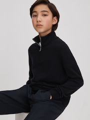 Reiss Navy Blackhall 9-13 yrs Wool Quarter Zip Jumper - Image 1 of 4