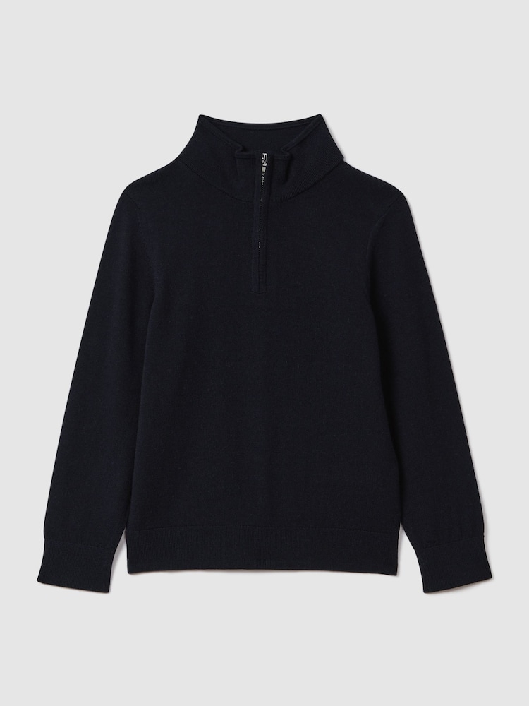 Reiss Navy Blackhall 9-13 yrs Wool Quarter Zip Jumper - Image 2 of 4