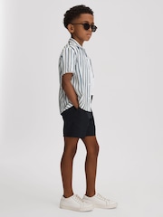 Reiss White/Blue Rava 13-14 yrs Striped Cuban Collar Shirt - Image 2 of 4