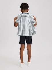 Reiss White/Blue Rava 13-14 yrs Striped Cuban Collar Shirt - Image 3 of 4
