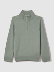 Reiss Pistachio Blackhall 9-13 yrs Wool Half-Zip Funnel Neck Jumper - Image 2 of 6