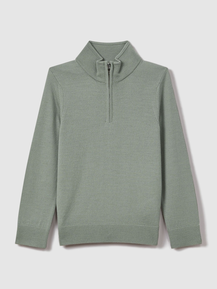 Reiss Pistachio Blackhall 9-13 yrs Wool Half-Zip Funnel Neck Jumper - Image 2 of 6