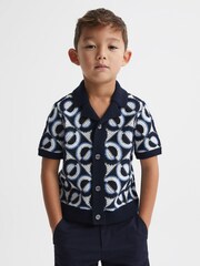 Reiss Navy Frenchie 9-13 yrs Knitted Cuban Collar Shirt - Image 1 of 6