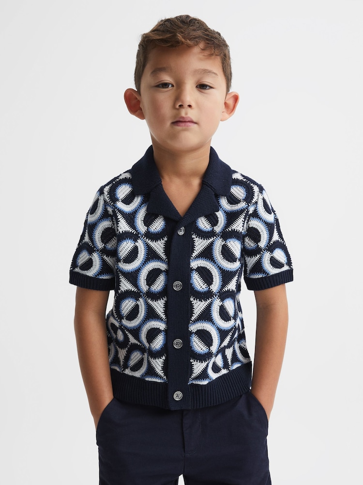 Reiss Navy Frenchie 9-13 yrs Knitted Cuban Collar Shirt - Image 1 of 6