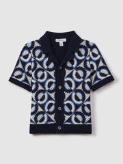 Reiss Navy Frenchie 9-13 yrs Knitted Cuban Collar Shirt - Image 2 of 6