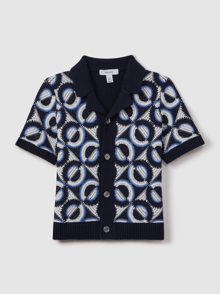 Reiss Navy Frenchie 9-13 yrs Knitted Cuban Collar Shirt - Image 2 of 6