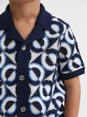 Reiss Navy Frenchie 9-13 yrs Knitted Cuban Collar Shirt - Image 4 of 6