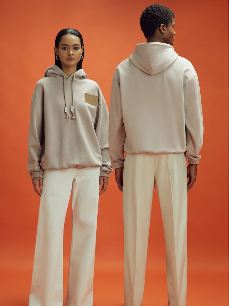 Reiss x McLaren F1 Team Taupe McLaren F1 Leather Patch Drawstring Hoodie - Image 1 of 10