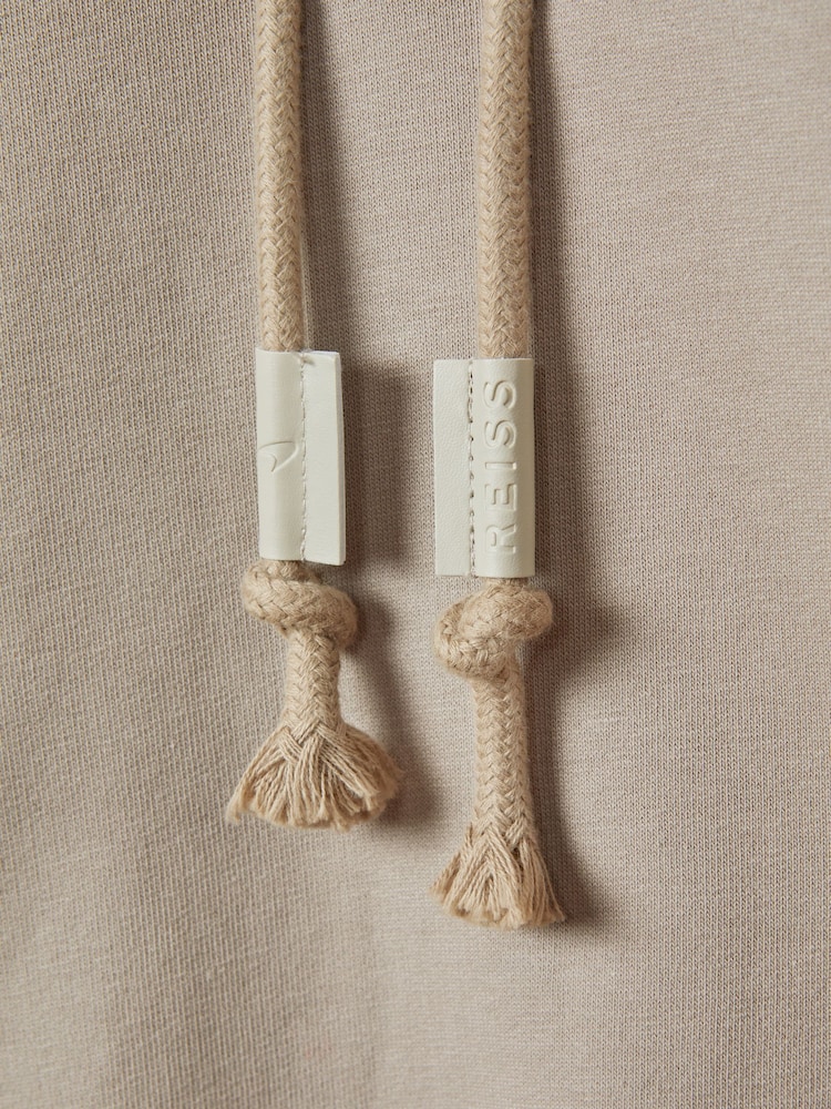 Reiss x McLaren F1 Team Taupe McLaren F1 Leather Patch Drawstring Hoodie - Image 10 of 10