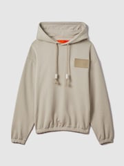 Reiss x McLaren F1 Team Taupe McLaren F1 Leather Patch Drawstring Hoodie - Image 2 of 10