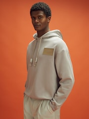 Reiss x McLaren F1 Team Taupe McLaren F1 Leather Patch Drawstring Hoodie - Image 3 of 10